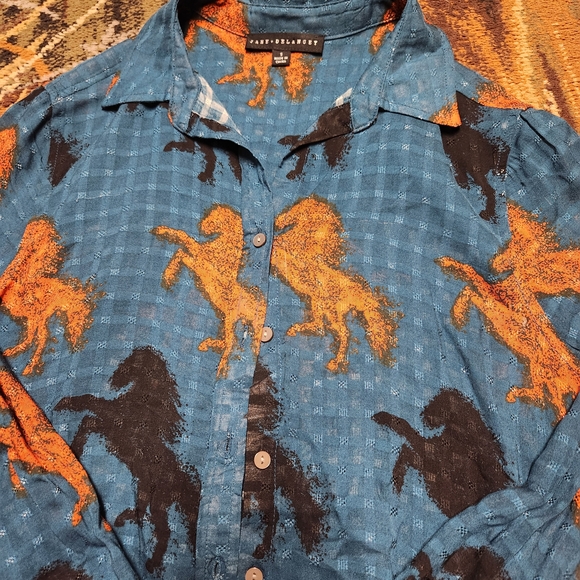 Jane and Delancey Blue and Orange Horse Pattern Shirt - Picture 4 of 4
